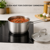 Casserole en acier inoxydable 4QT avec couvercle en verre, compatible induction, poignée longue, pour lait, soupes, usage familial en cuisine