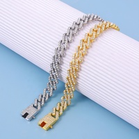 Bracelet chaîne Miami losange 13mm largeur alliage glacé et une rangée de strass Hip Hop