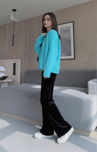 Pantalones de pierna ancha recortados de pana, pantalones <span class=keywords><strong>Culotte</strong></span> de cintura elástica para mujer, pantalones de pierna ancha brillantes de <span class=keywords><strong>terciopelo</strong></span> Sexy, ropa de discoteca con bolsillos - Product Image 4