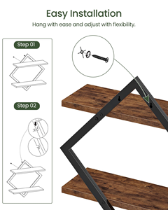 Country Brown Juego de estantes flotantes de 2 niveles 2 estantes colgantes montados en la pared para sala de estar Dormitorio <span class=keywords><strong>Cocina</strong></span> Oficina o estudio - Product Image 4