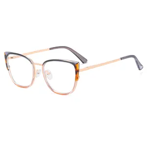 金属框眼镜防蓝光TR90黑色粉色猫眼时尚眼镜女性透明镜片
