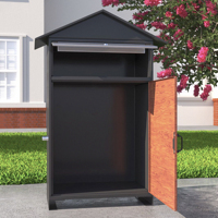 Boîte aux lettres extérieure autoportante en métal imperméable en forme de maison, avec finition imitation bois, antivol, pour colis et courrier