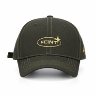 Casquette de baseball unisexe en twill de coton olive foncé de luxe avec logo personnalisé, 6 panneaux, broderie à points contrastants, ajustable