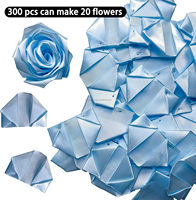 OKAY Bleu Clair Préparé Semi-Fini Éternelle Rose Ruban de Satin Pétales de Rose Bricolage Fleurs Faites à la Main Éternelles pour Fête d'Anniversaire