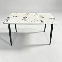 Table à manger rectangulaire en pierre frittée de style nordique, finition marbre de luxe, meubles de cuisine avec pieds en fer noir