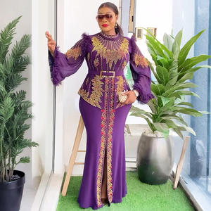 <span class=keywords><strong>Vestido</strong></span> formal de <span class=keywords><strong>dos</strong></span> <span class=keywords><strong>piezas</strong></span> elegante para mujer para invitados de boda vestidos africanos de manga larga con cuentas - Product Image 2