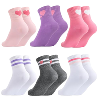 Chaussettes en coton pour femmes, motif cœur, rayées, avec bord côtelé, mignonnes, décontractées, tendance, douces, respirantes, chaussettes fantaisie