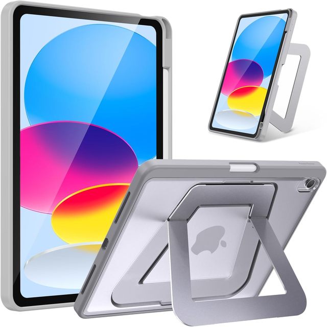 Dual Multi-Angle Adjustable Kickstand TPU+Aluminum Hybrid Full 360 Protection Case Built-in Pencil Holder for iPad A16/10th Gen