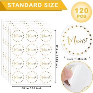 Autocollants circulaires personnalisés Merci en français, papier doré brillant, autocollants adhésifs, cadeaux de mariage, cadeaux pour la fête nuptiale - Product Image 2