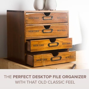 Wooden <b>Drawer</b> <b>Storage</b> <b>Box</b> A4 Size Desktop Organizer Cosmetic Sticker Holder Rectangle Standing Type Big Capacity Tidy Office Use - Product Image 2