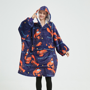 Couverture polaire à <span class=keywords><strong>capuche</strong></span> personnalisée en usine avec grande poche surdimensionné Sherpa en peluche sweats portables adultes enfants - Product Image 4