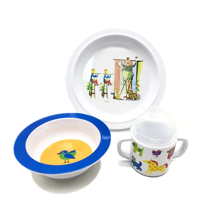3pcs Custom wholesale plastic Children's Zoo Design Special design Melamine Kids tableware Dinner ware Set