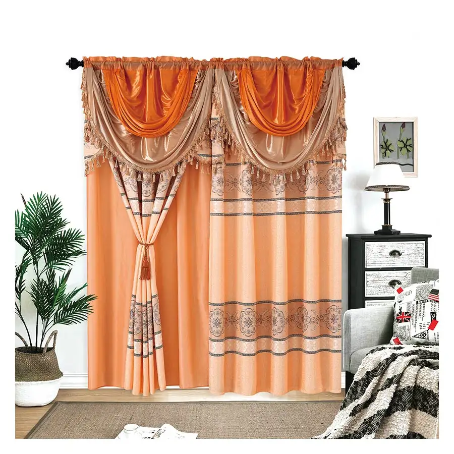 Европейский стиль оранжевый балдахин арабский новейший дизайн занавески для гостиной