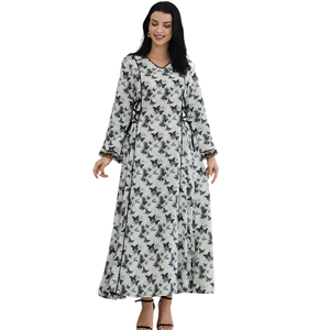 Robe longue modeste pour femmes musulmanes, en polyester de luxe, à motifs floraux brodés, style moyen-oriental, abaya, robe bohème - Product Image 1