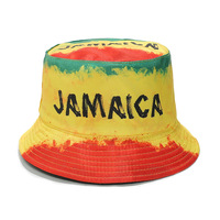 Jamaïcain Reggae Rasta Réversible Seau Chapeau Unisexe D'été Voyage Jamaïque Drapeau Plage Soleil Chapeaux Casquette Extérieure
