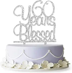 Aangepaste Logo En Nummer 60 Jaar Gezegend Cake Topper- 60th Verjaardag/Anniversary Party Decoraties (Zilver)