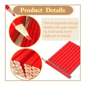 Lápiz de Carpintero Octagonal de 176 mm, de Construcción Resistente, para Marcar Madera y Concreto, Color Rojo - Product Image 3