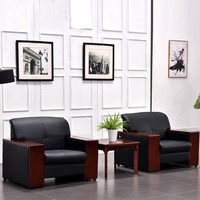 Ensemble de canapé de bureau et table basse en cuir PU noir moderne, design modulaire, éponge haute densité pour usage commercial