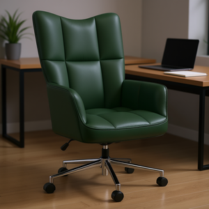 Chaise de bureau en cuir vert foncé, dossier haut, pivotante, réglage manuel, design contemporain pour usage professionnel - Product Image 2
