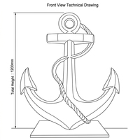 Statue d'ancrage moderne en acier inoxydable de grande taille avec détails de corde, sculpture métallique d'extérieur sur le thème maritime pour aménagement paysager