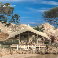 Tente de glamping de luxe imperméable et coupe-vent quatre saisons, double couche, structure en aluminium, toile écologique, résistante et ignifuge