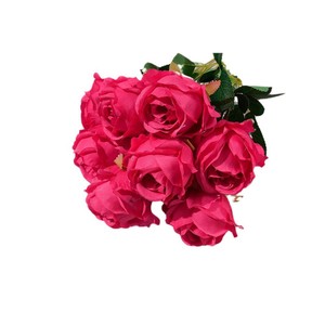 Bouquet de roses artificielles 9 têtes, fleurs en soie pêche, arrangement floral artificiel, décoration de mariage et de maison, toucher naturel - Product Image 5