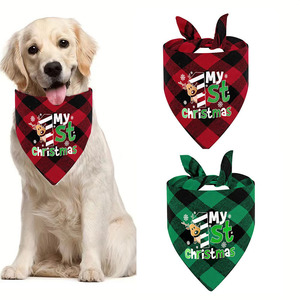 Yisi Christmas Pet Triangular Bandana Plaid Dog Cat Bib Printed Scarf Winter Holiday Costume - Product Image 3