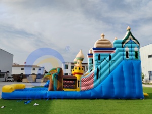 Toboggan aquatique gonflable géant sur le thème du palais arabe, style château d' oasis du désert, parc aquatique pour enfants, location commerciale - Product Image 3