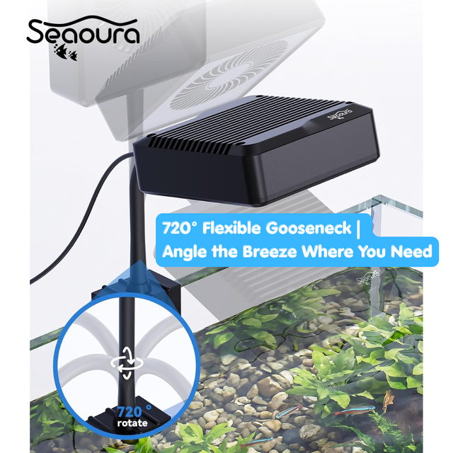 Seaoura SR-401T Cooling Fan for Aquarium 10 Adjustable Speeds with 720° Rotating Gooseneck Clip for Saltwater Turtle Terrarium