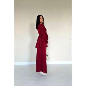 Elegante Conjunto de Traje para Mujer Color Borgoña, Satinado, Manga Larga, Dos Piezas, Ropa Formal, 100% Poliéster Ecológico - Product Image 1
