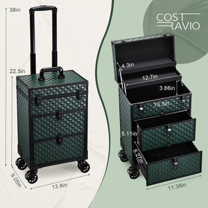 Professional Rolling Makeup Train Case with 2 <b>Storage</b> Drawers Large Capacity Beauty Tool Organizer Travel Nail Polish <b>Suitcase</b> - Product Image 6