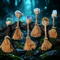 Balai de sorcière en cristal naturel, décoration d'autel pour Halloween et Noël, pierre polie, outil rituel Wiccan fait main