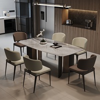 Table à manger moderne de luxe léger avec base métallique, plateau en ardoise, style ferme, pour entrée d'appartement, ensemble de mobilier de salle à manger 6 places