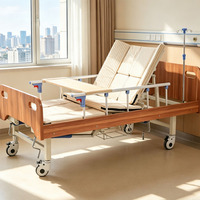 Lit médical manuel semi-courbé pliable avec barre latérale, levage indépendant des pieds et du dossier, et poteau d'infusion, pour centre de réadaptation des personnes handicapées