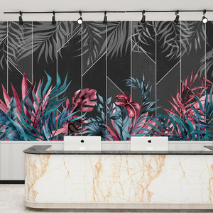 ผนังใบปาล์มป่าฝนเขตร้อนทาสีด้วยมือครอบคลุมร้านอาหารไทยเอเชียตะวันออกเฉียงใต้วอลล์เปเปอร์บาร์สไตล์ตั้งแคมป์ - Product Image 1
