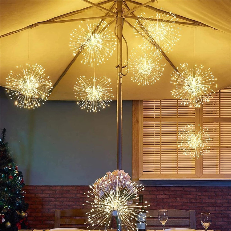 LINGJIONG Luci Burst | Catena di luci decorative per il prato, 120 LED fuochi d'artificio lampada matrimonio Natale luci decorative con telecomando per feste patio giardino decorazione