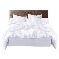 Parure de lit 4 pièces en pur lin de style japonais, blanc uni style Ins, lavée aux enzymes, vente en gros et personnalisation disponibles