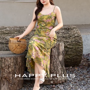 เดรสลายดอกไม้คอวีทรงปลายหางปลาแบบสลิปเดรส ไซส์พลัส ดีไซน์หรูหรา ตัดเย็บแบบไบแอสคัท พร้อมเข็มขัด สำหรับผู้หญิง - Product Image 5