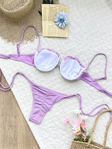 Baishiwei 2025 Sexy Shinny Bikini Underwire traje de baño de mujer Push up Bikinis traje de baño de corte alto ropa de playa cintura baja - Product Image 5