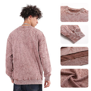 Sudadera Unisex Holgada con Cuello Redondo, Estilo Arrugado, Lavado con Efecto Nieve Otoñal, 400g, con Estampado Floral, Servicio OEM - Product Image 2