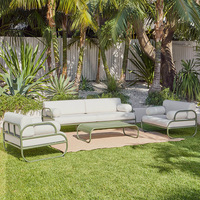 Ensemble de canapé et table basse d'extérieur, style nordique minimaliste, en alliage d'aluminium et teck, personnalisable, meubles d'extérieur, jardins, patios, en plein air