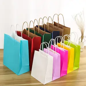 Recyclable Kraft Paper Bag With Own Logo Custom Shopping Paper Bag For Food With Handle Take away bag