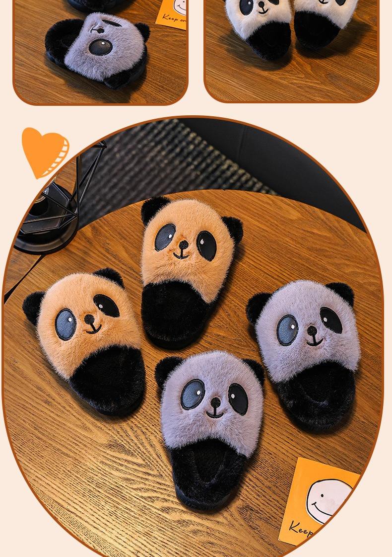 New Fashionable Cartoon Panda Winter Warm Soft Non-slip Furry High Quality Slippers for Girls Toddler Home Use