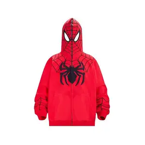 Custom High Quality Spider Hoodies custom design Wholesale 100% Cotton Full Face Zip Up Hoodie Spider Web