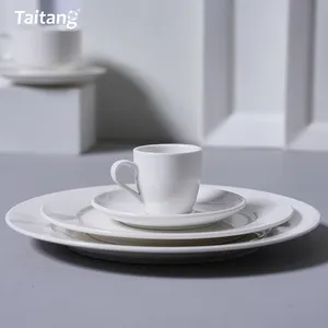 Conjunto de louça de porcelana de osso para restaurante de hotel de luxo por atacado com desenho de aro