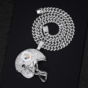 Pendentif personnalisé surdimensionné avec logo d'équipe, entièrement serti de cristaux, pendentif Championnat Pittsburgh Steelers, collier chaîne cubaine - Product Image 4