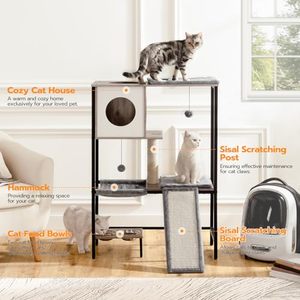 Luxury Multi-Layer Tree with Spacious Condo Waterproof Surface Hammocks Feeding Bowl & <b>Plush</b> Fabric-Indoor Use for <b>Cats</b> - Product Image 4