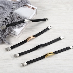 Fashion Stainless Steel PU Wristband Men Double Leather Rope <b>Bracelet</b> Gold Plated Hand Jewelry - Product Image 4