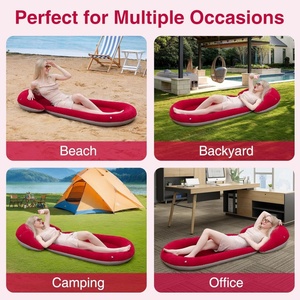 PVC Inflatable <b>Mat</b> with Pillow 178*72 CM with Flocking Three Colors for Beach Yard <b>Camping</b> Backyard Office Relaxing - Product Image 6