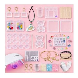 TOYSRUNNER Kit de bijoux faits main, avec lumière UV pour le durcissement de cristaux transparents, moules en silicone, porte-clés, fleurs, feuilles de paillettes et fournitures DIY - Product Image 1